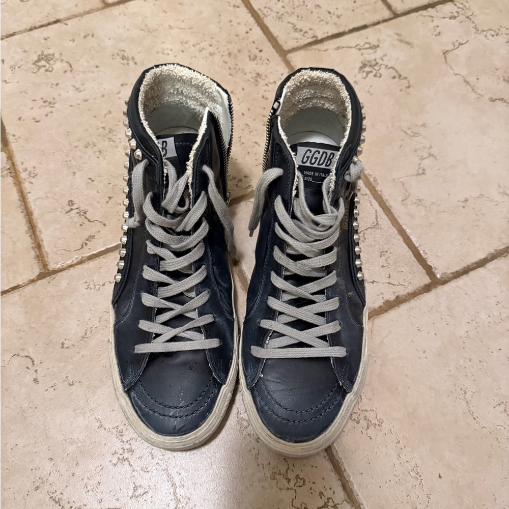 Golden Goose Slide Sneaker Black Leather Studs - Picture 3 of 6